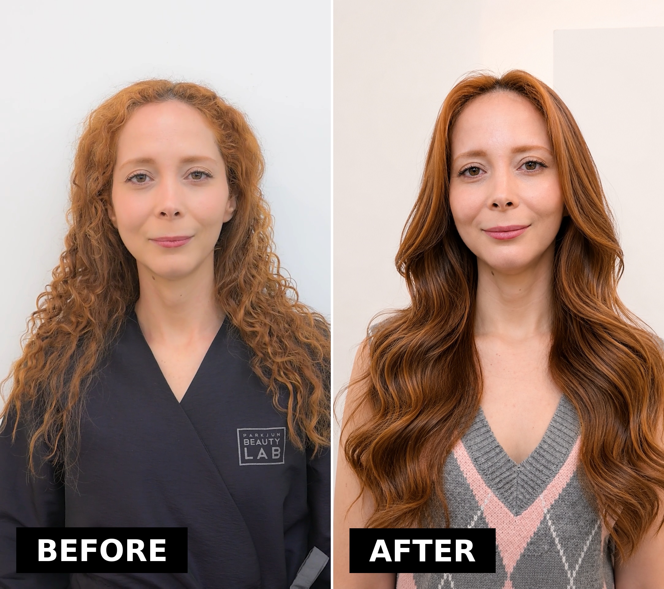 Curly color-treated international hair before a Korean perm consultation in Seoul