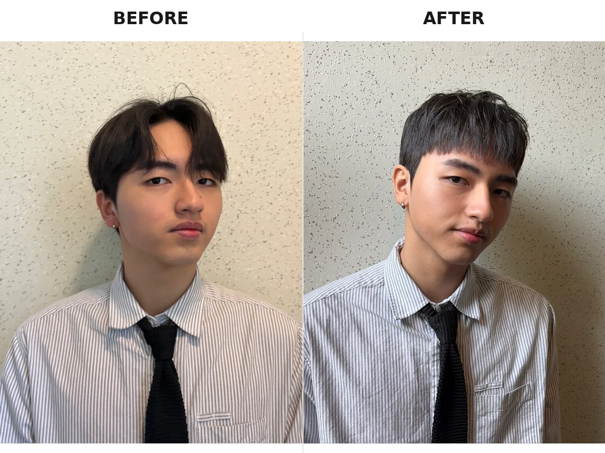 Men's Korean perm before and after at Parkjun Beautylab Cheongdam Seoul