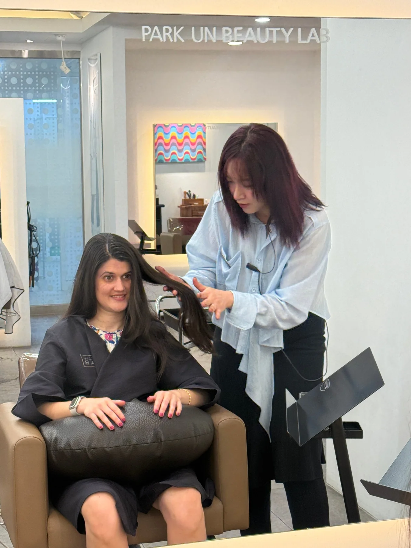 Hair consultation before a Korean perm for an international guest in Seoul