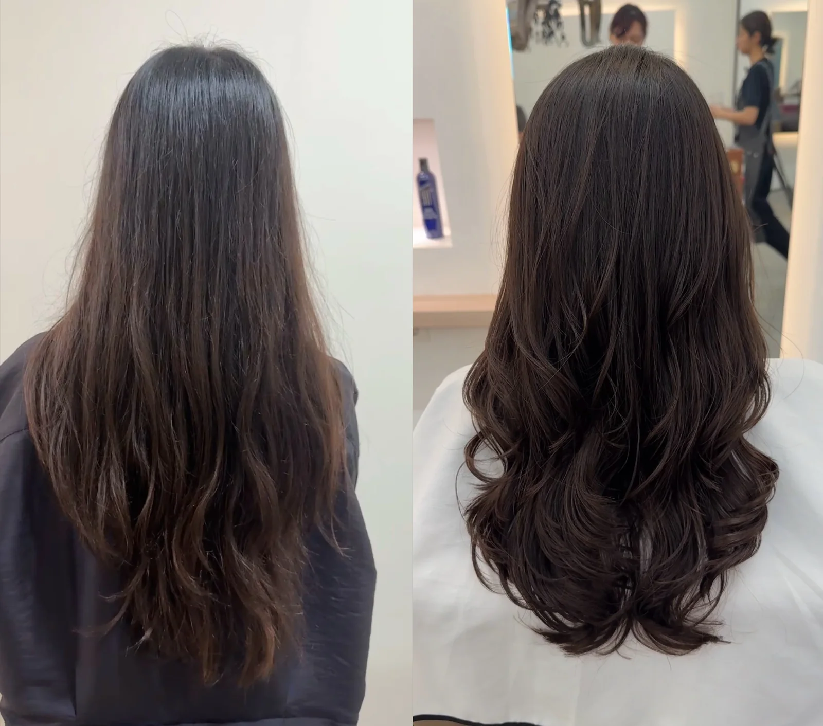 Korean layered C curl and S curl perm before and after for an international guest in Seoul