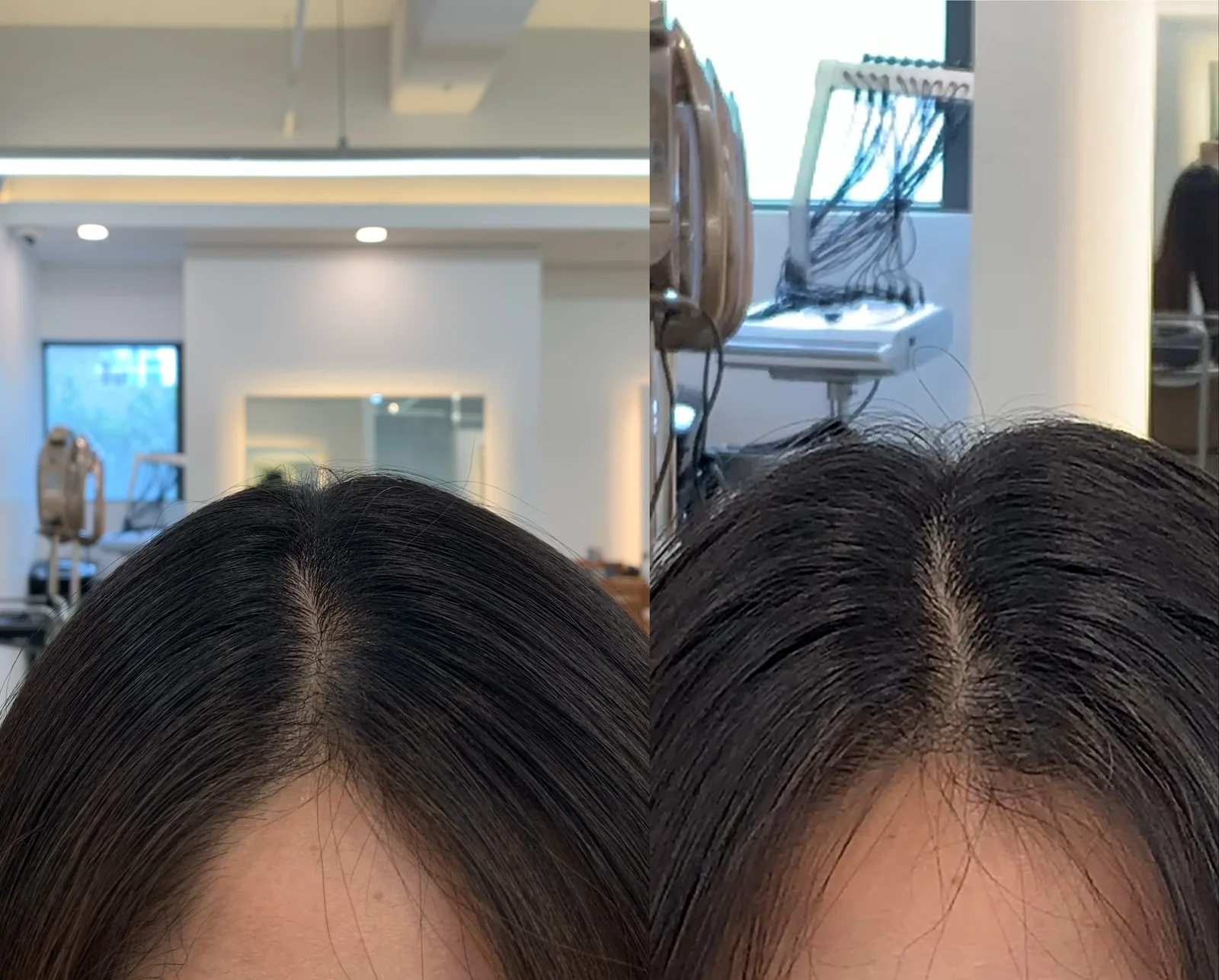 Korean root perm before and after for added hair volume in Seoul