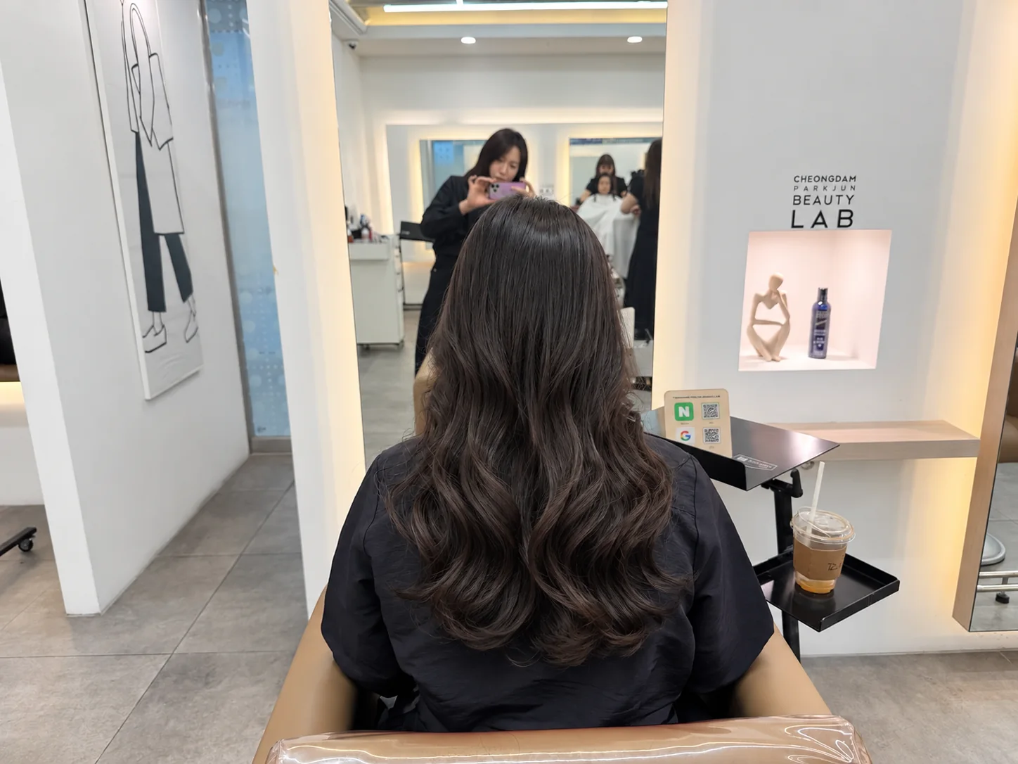 Finished Korean perm result for an international guest at a Seoul hair salon